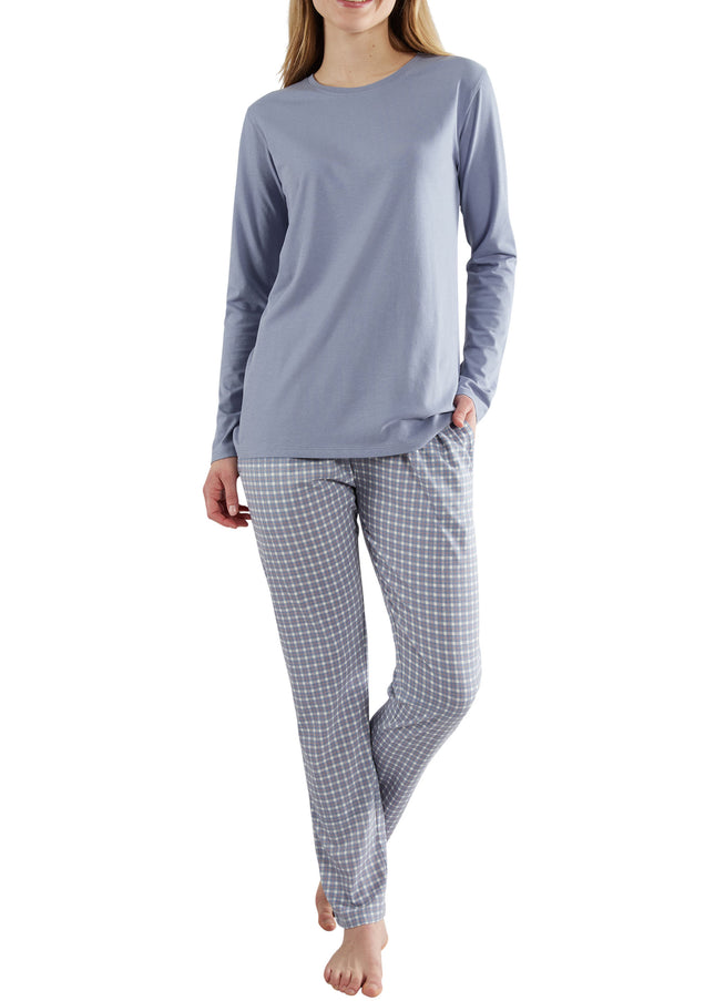 GÖTZBURG Damen Pyjama blau kariert