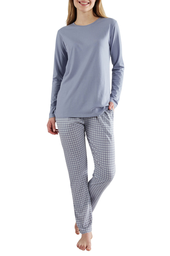 GÖTZBURG Damen Pyjama blau kariert
