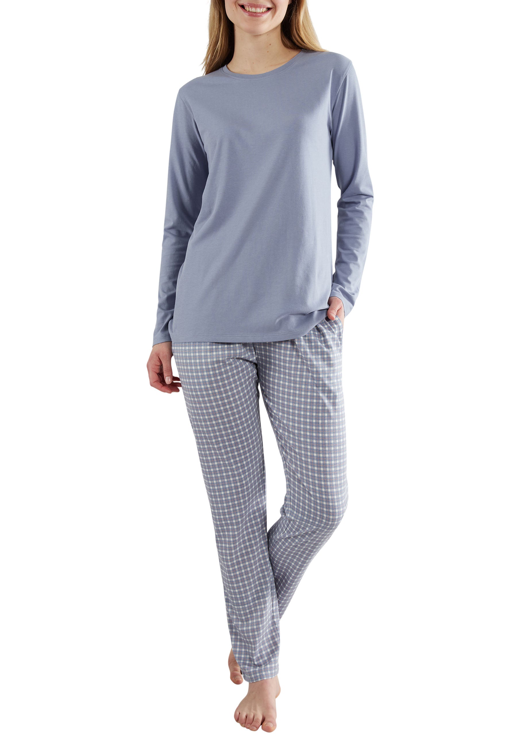 GÖTZBURG Damen Pyjama blau kariert