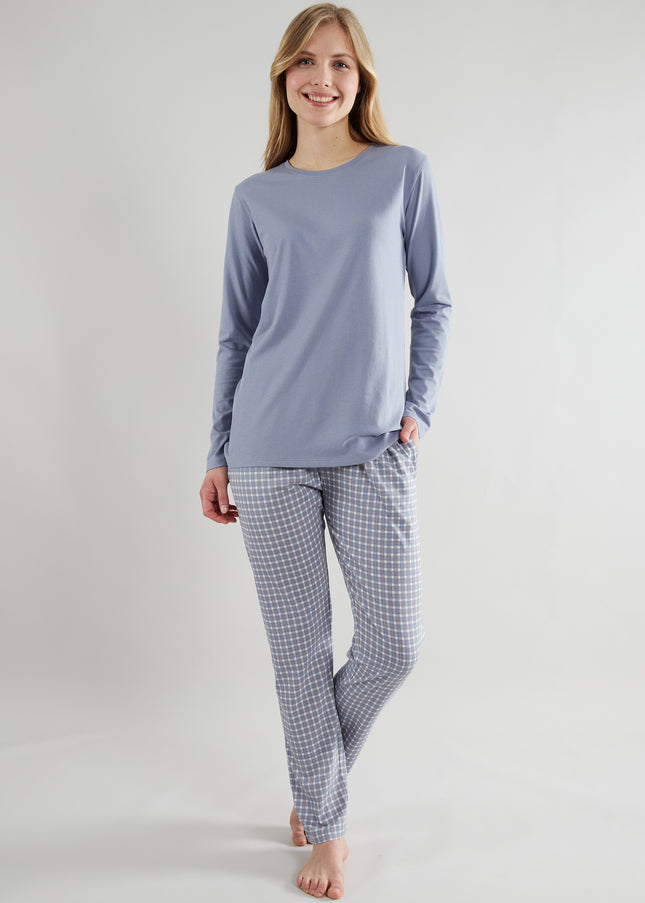GÖTZBURG Damen Pyjama blau kariert