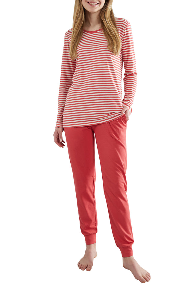 GÖTZBURG Damen Pyjama rot quergestreift