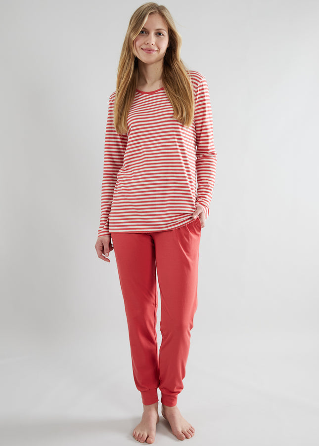 GÖTZBURG Damen Pyjama rot quergestreift