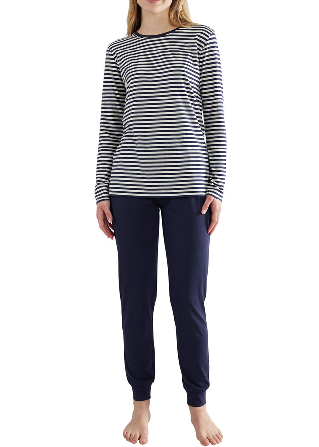 GÖTZBURG Damen Pyjama blau quergestreift
