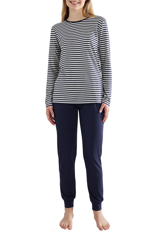 GÖTZBURG Damen Pyjama blau quergestreift