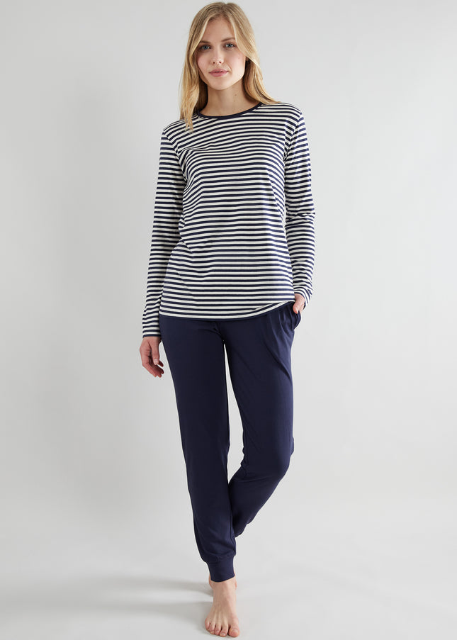 GÖTZBURG Damen Pyjama blau quergestreift