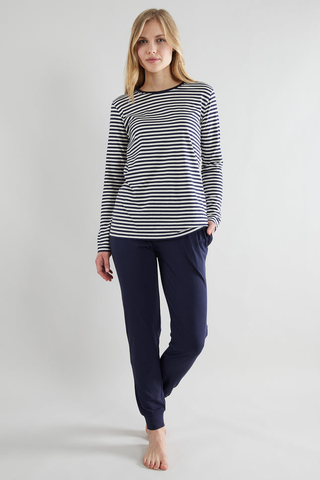 GÖTZBURG Damen Pyjama blau quergestreift