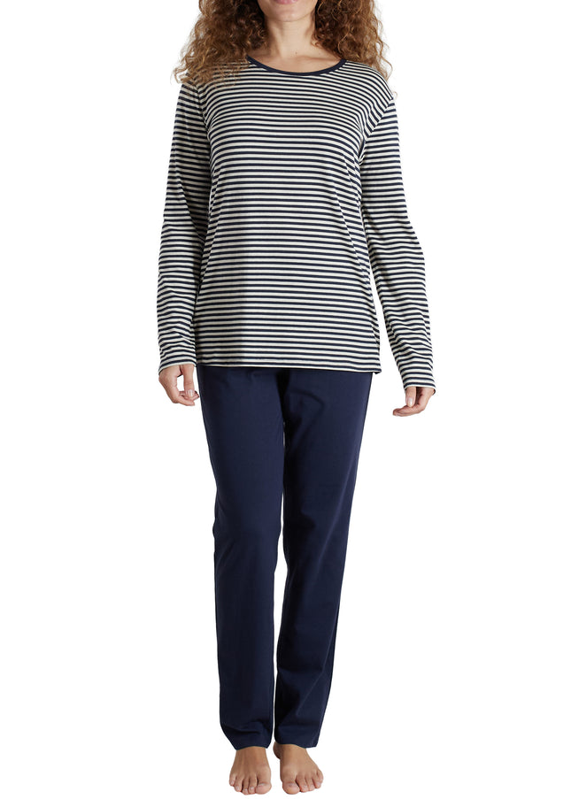 GÖTZBURG Damen Pyjama blau quergestreift