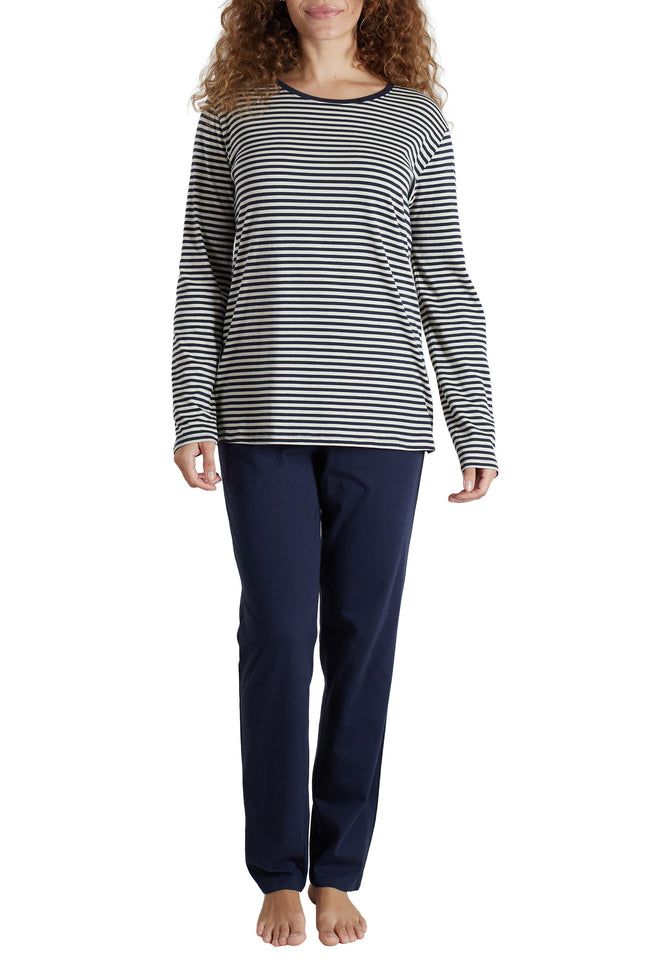 GÖTZBURG Damen Pyjama blau quergestreift