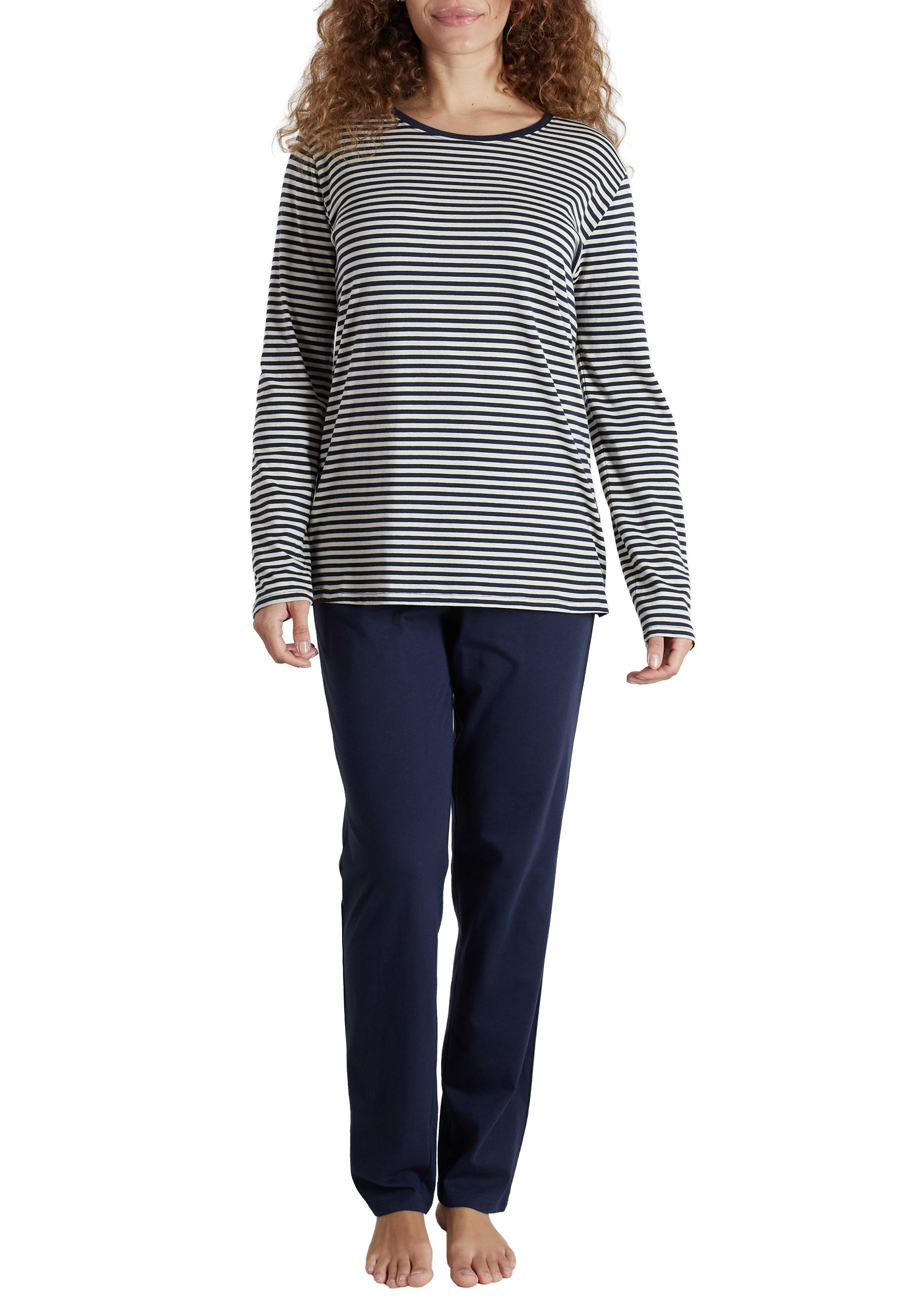 GÖTZBURG Damen Pyjama blau quergestreift