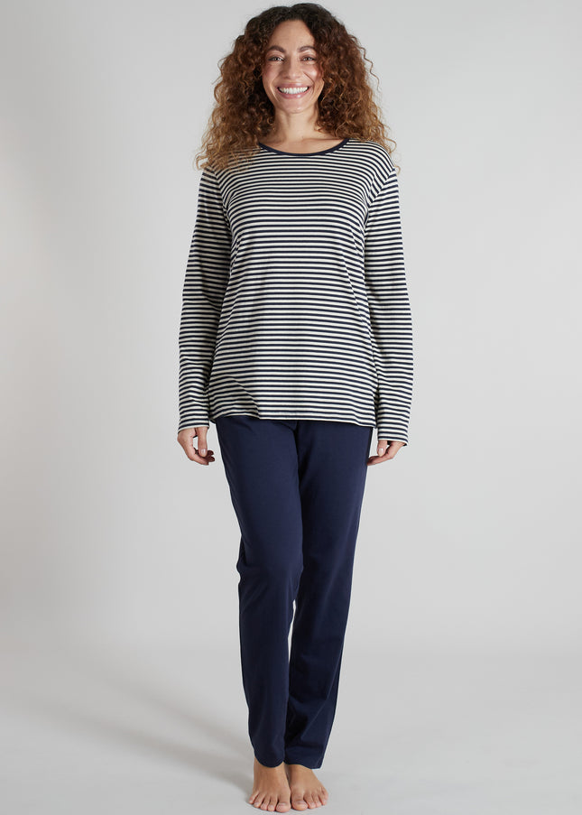GÖTZBURG Damen Pyjama blau quergestreift