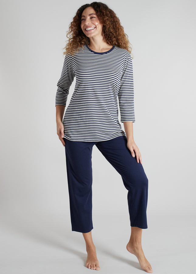 GÖTZBURG Damen Pyjama blau quergestreift