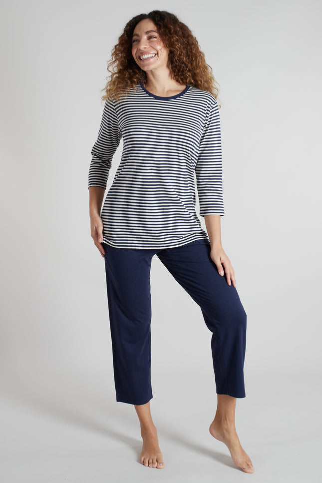 GÖTZBURG Damen Pyjama blau quergestreift