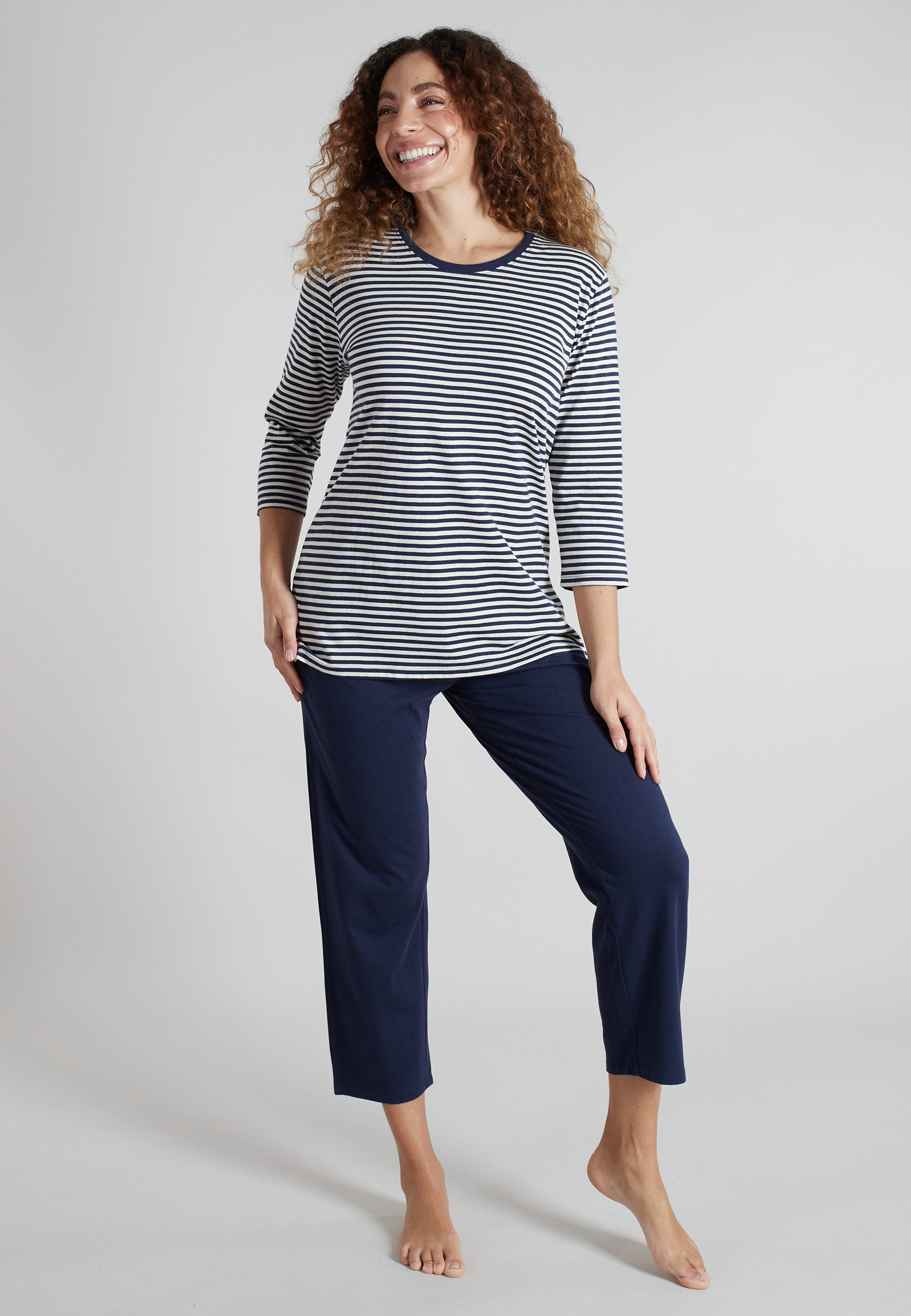 GÖTZBURG Damen Pyjama blau quergestreift