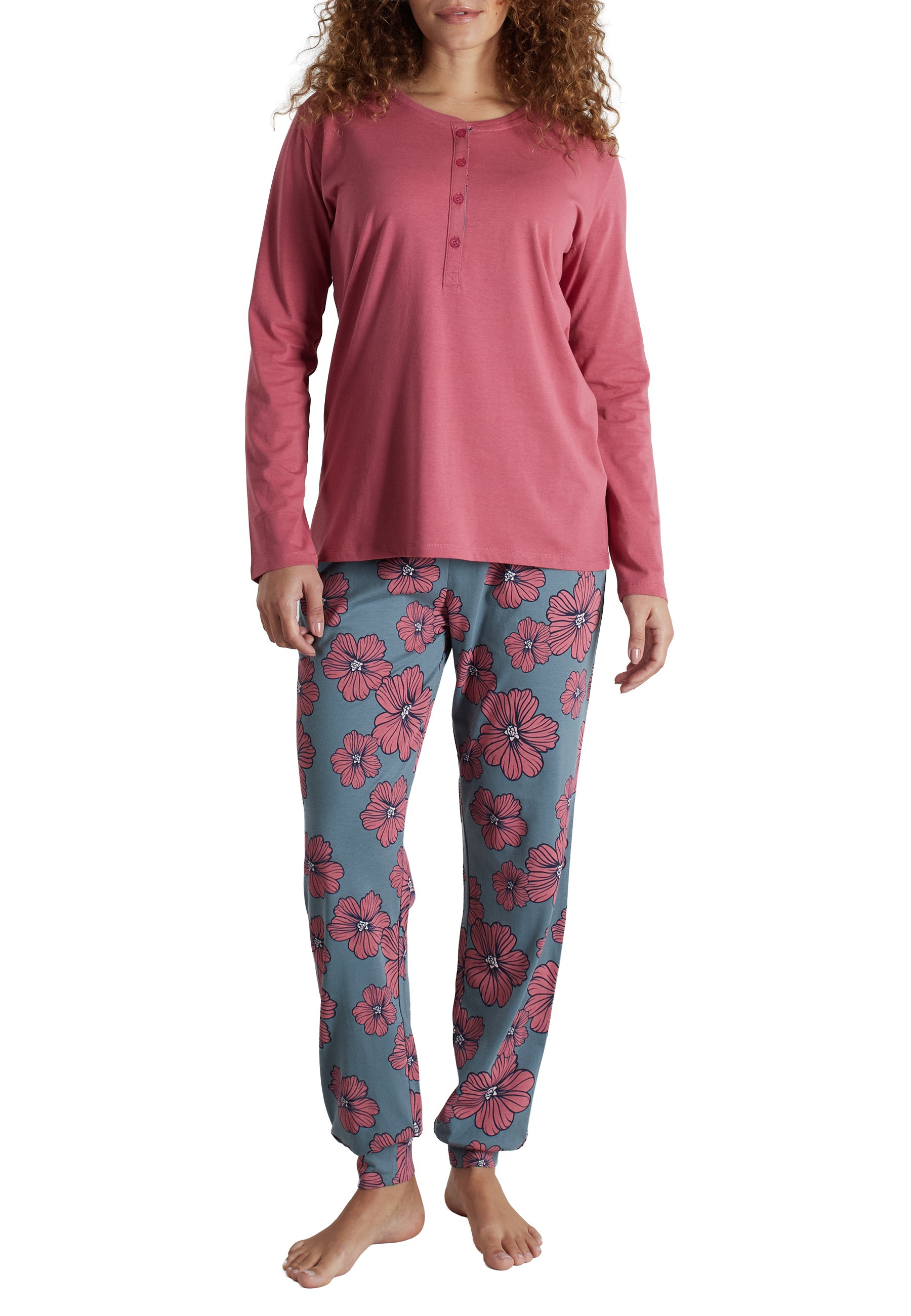 GÖTZBURG Damen Pyjama rot geblümt