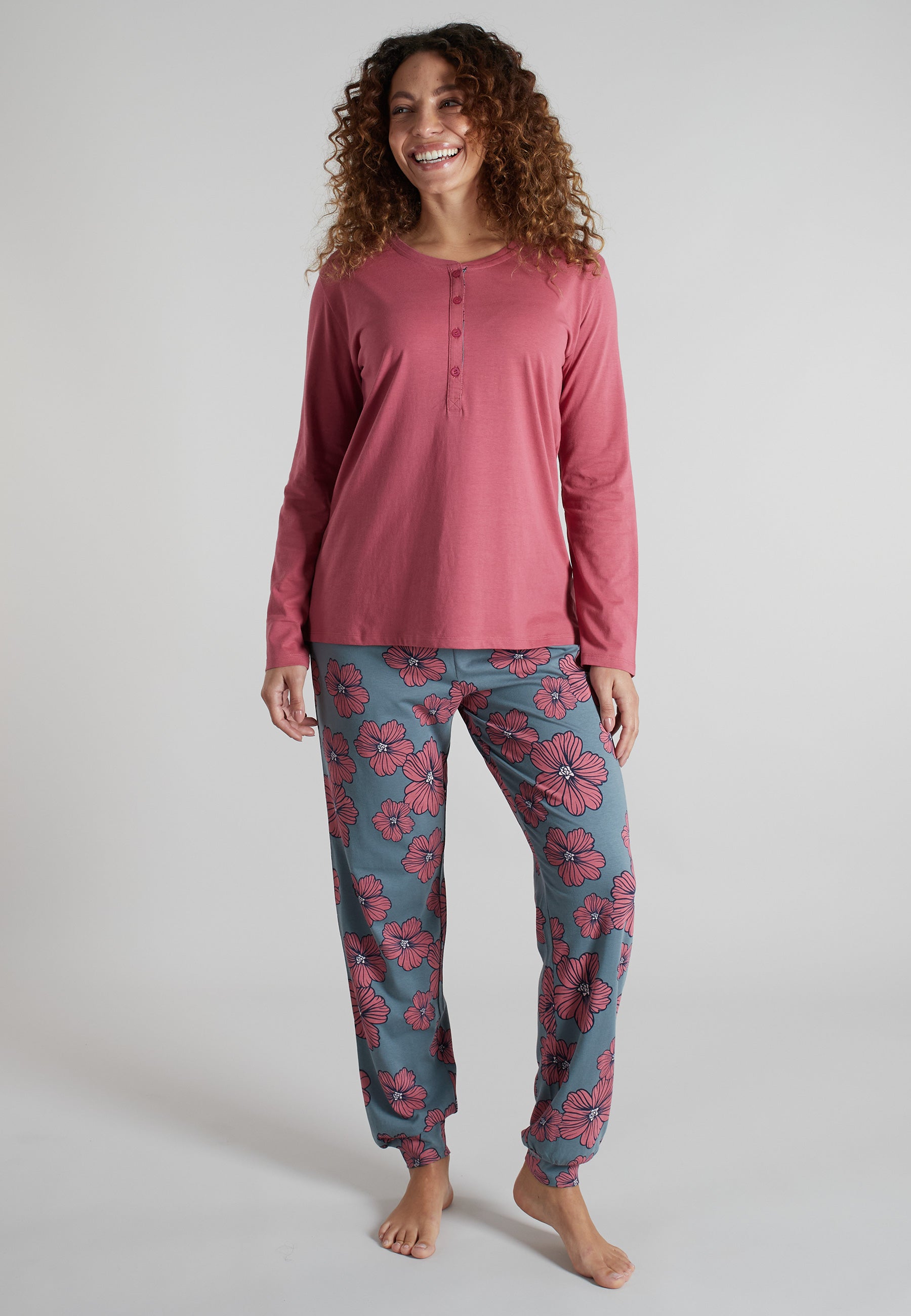 GÖTZBURG Damen Pyjama rot geblümt