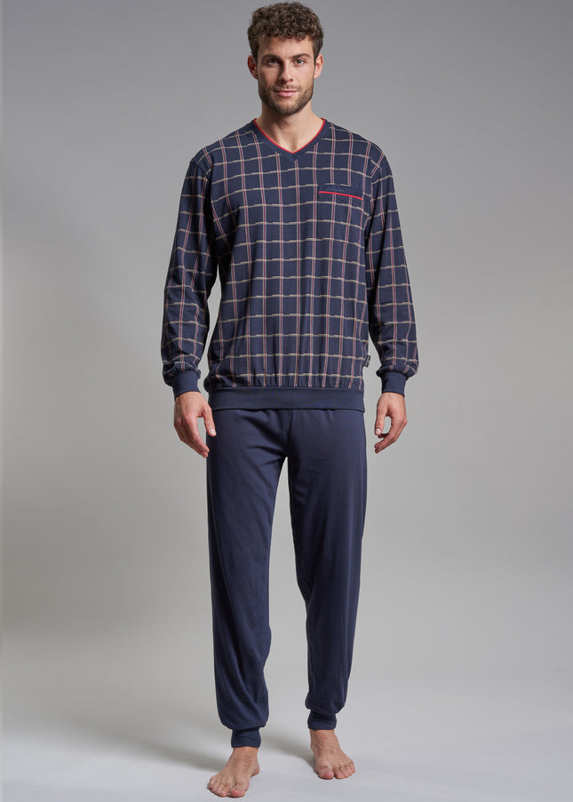 GÖTZBURG Herren Pyjama blau kariert