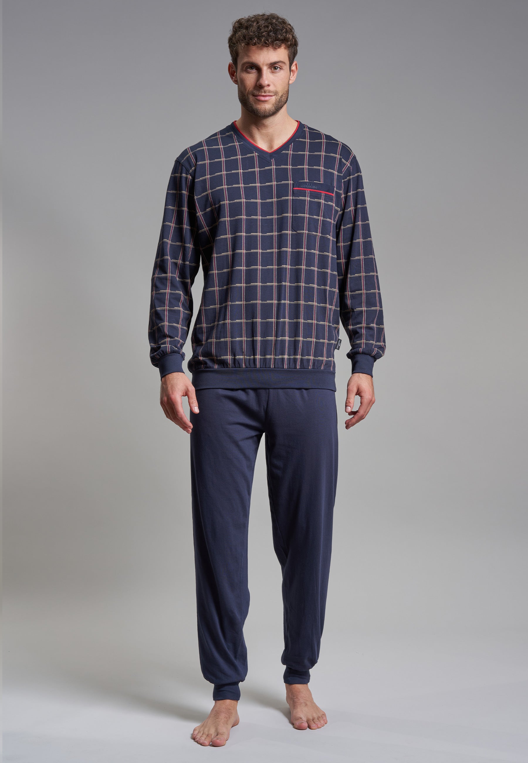 GÖTZBURG Herren Pyjama blau kariert