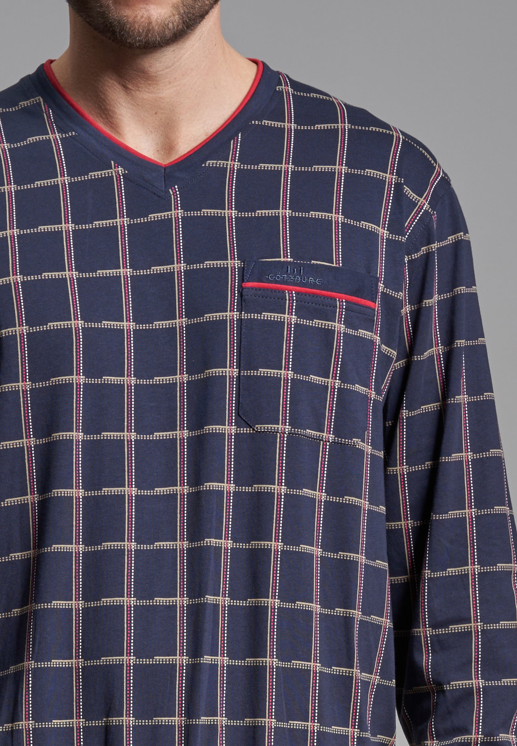 GÖTZBURG Herren Pyjama blau kariert