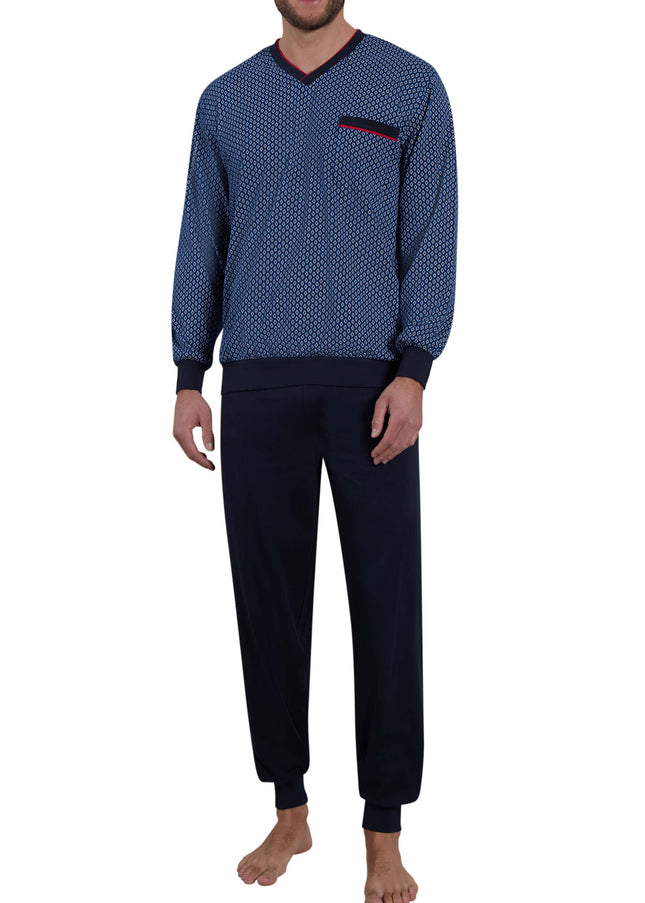 GÖTZBURG Herren Pyjama blau bedruckt