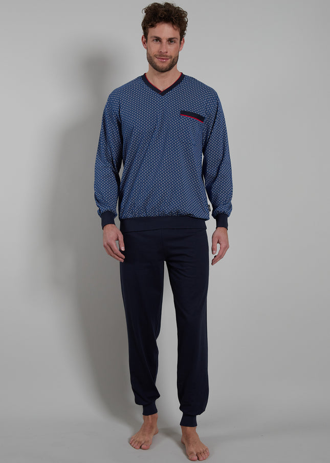 GÖTZBURG Herren Pyjama blau bedruckt