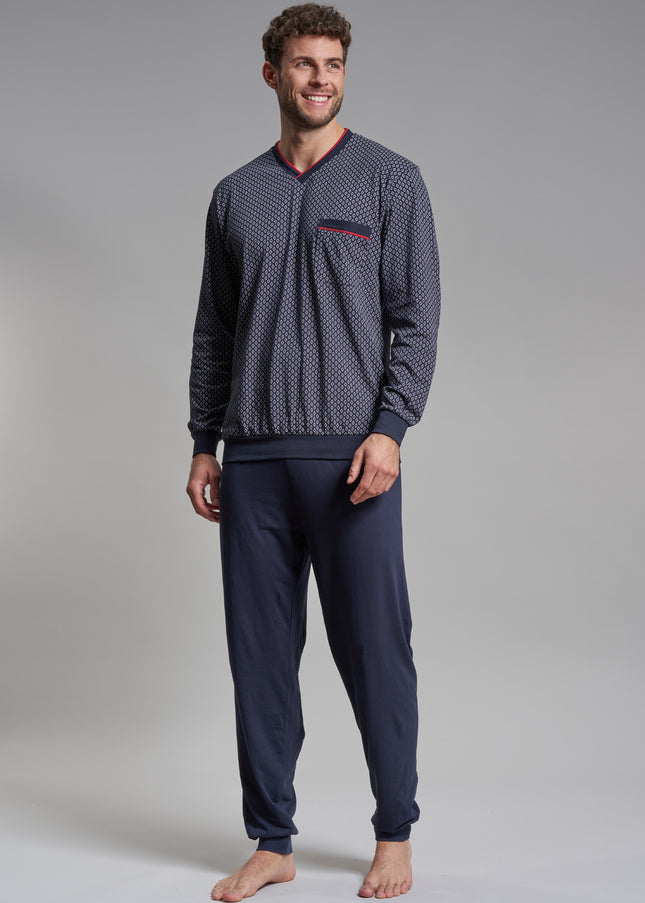 GÖTZBURG Herren Pyjama blau bedruckt