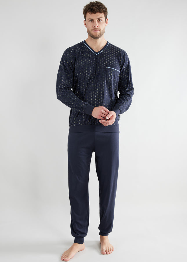 GÖTZBURG Herren Pyjama blau bedruckt