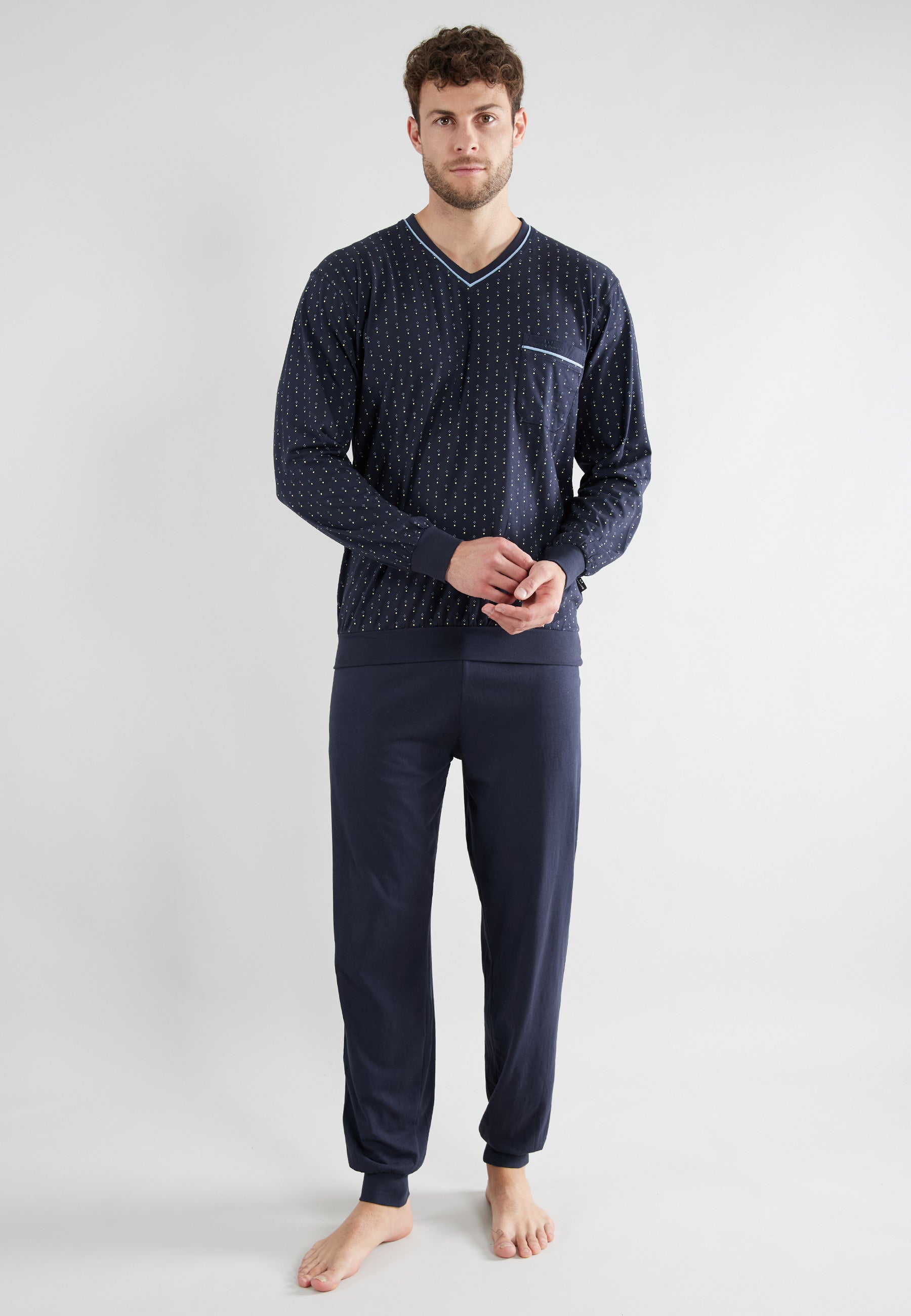 GÖTZBURG Herren Pyjama blau bedruckt