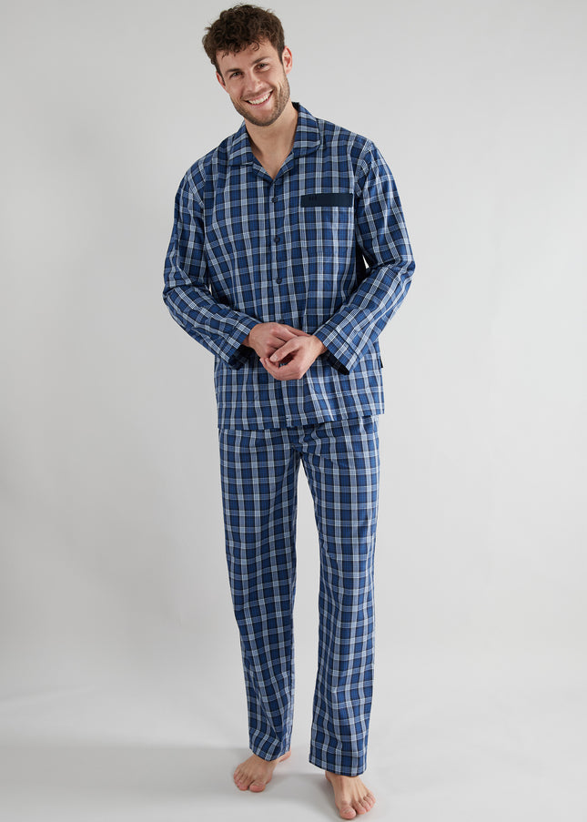 GÖTZBURG Herren Pyjama blau kariert