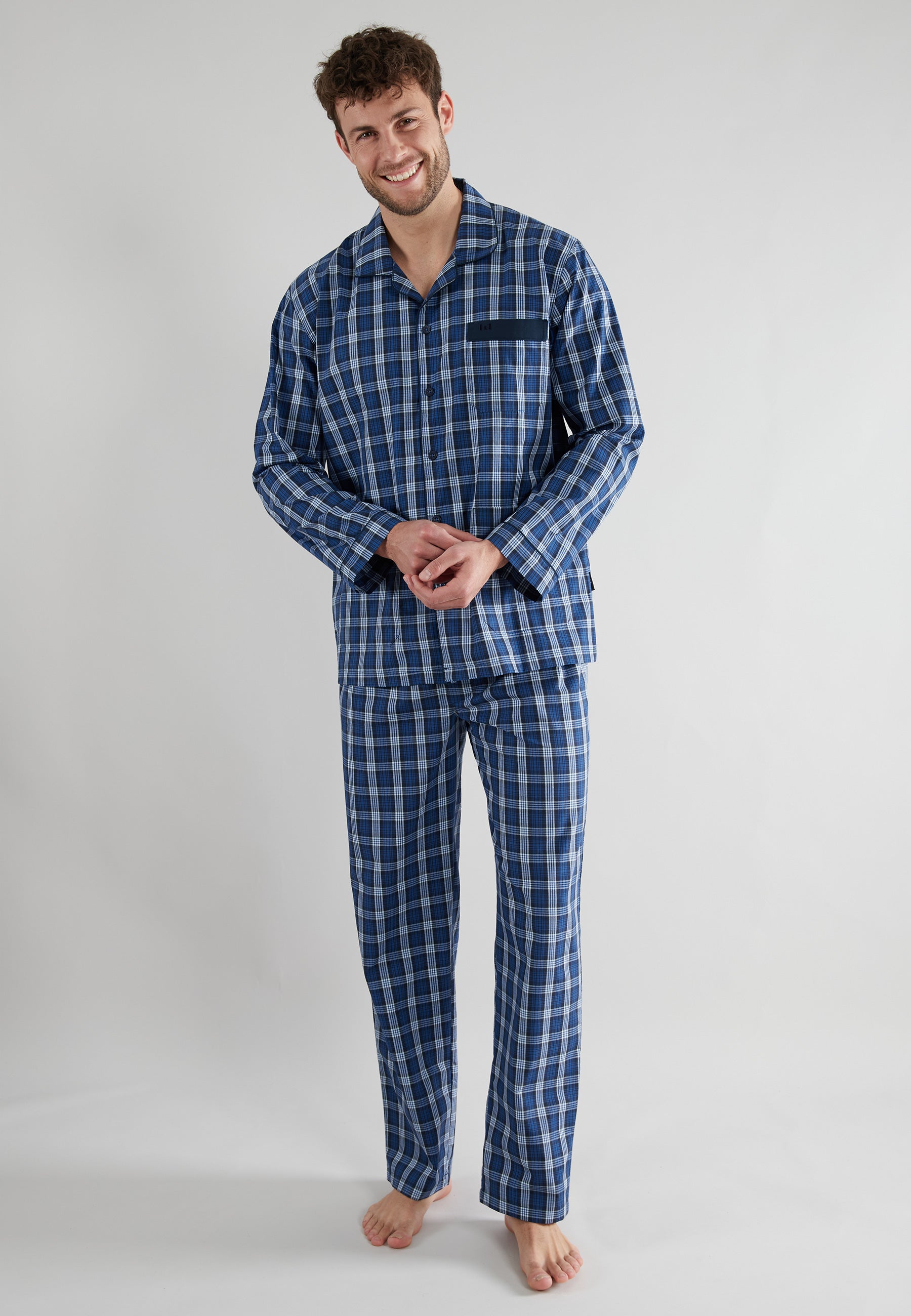 GÖTZBURG Herren Pyjama blau kariert