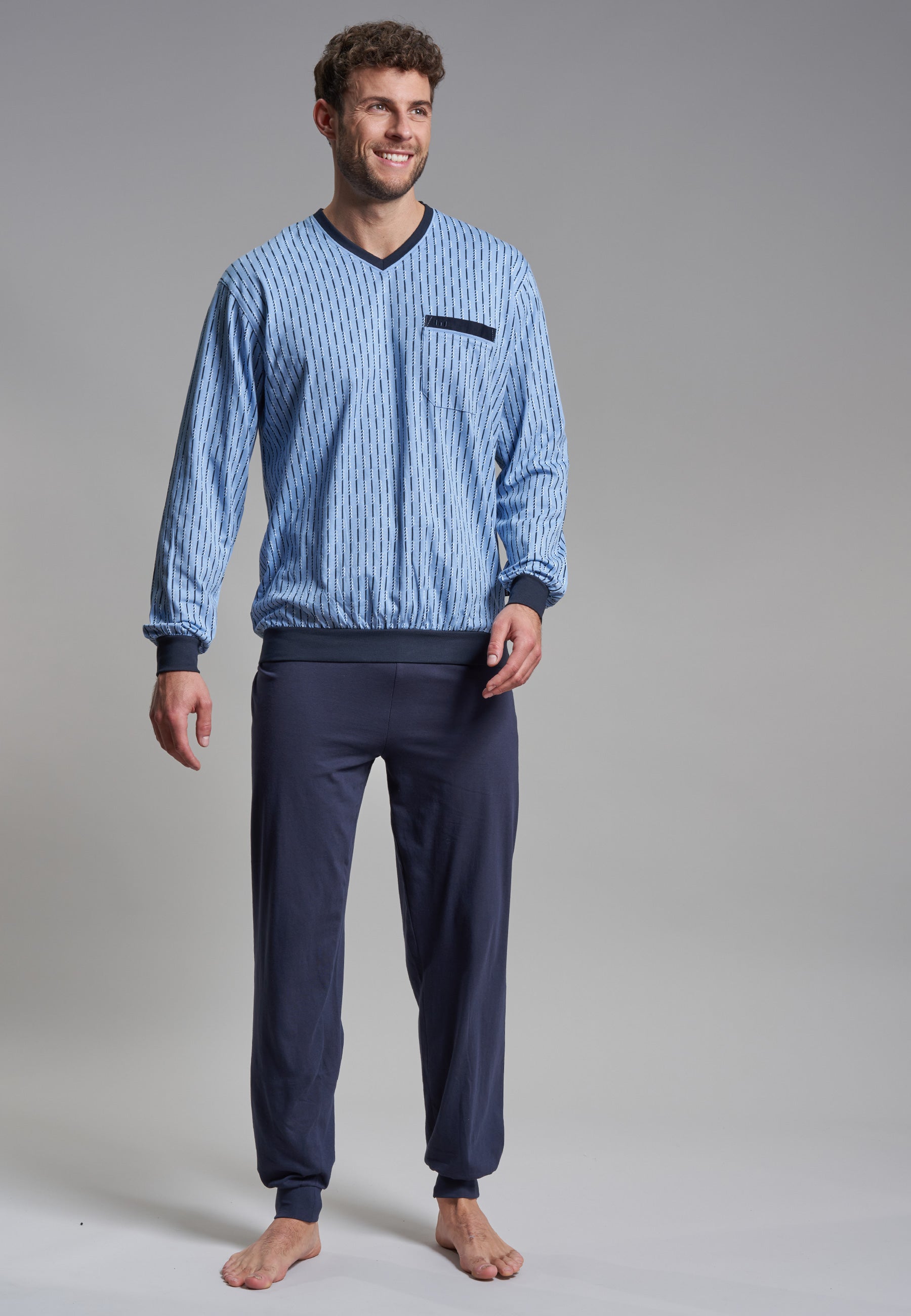 GÖTZBURG Herren Pyjama blau bedruckt