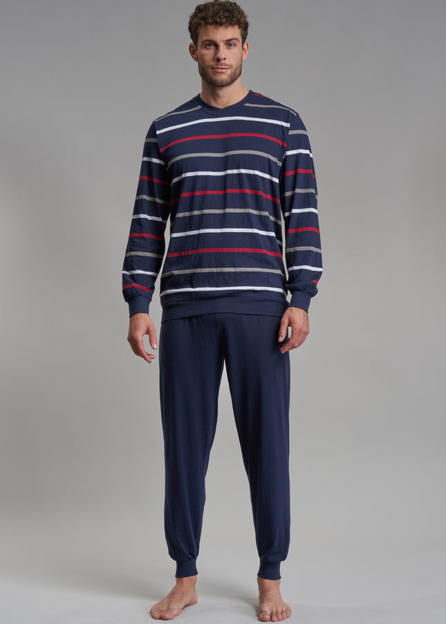 GÖTZBURG Herren Pyjama blau quergestreift