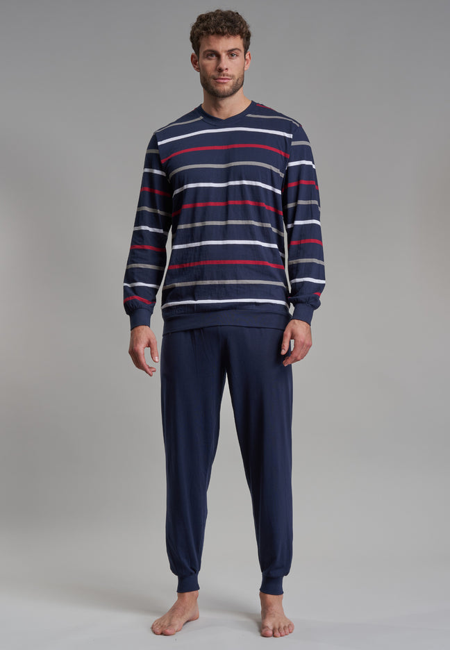 GÖTZBURG Herren Pyjama blau quergestreift