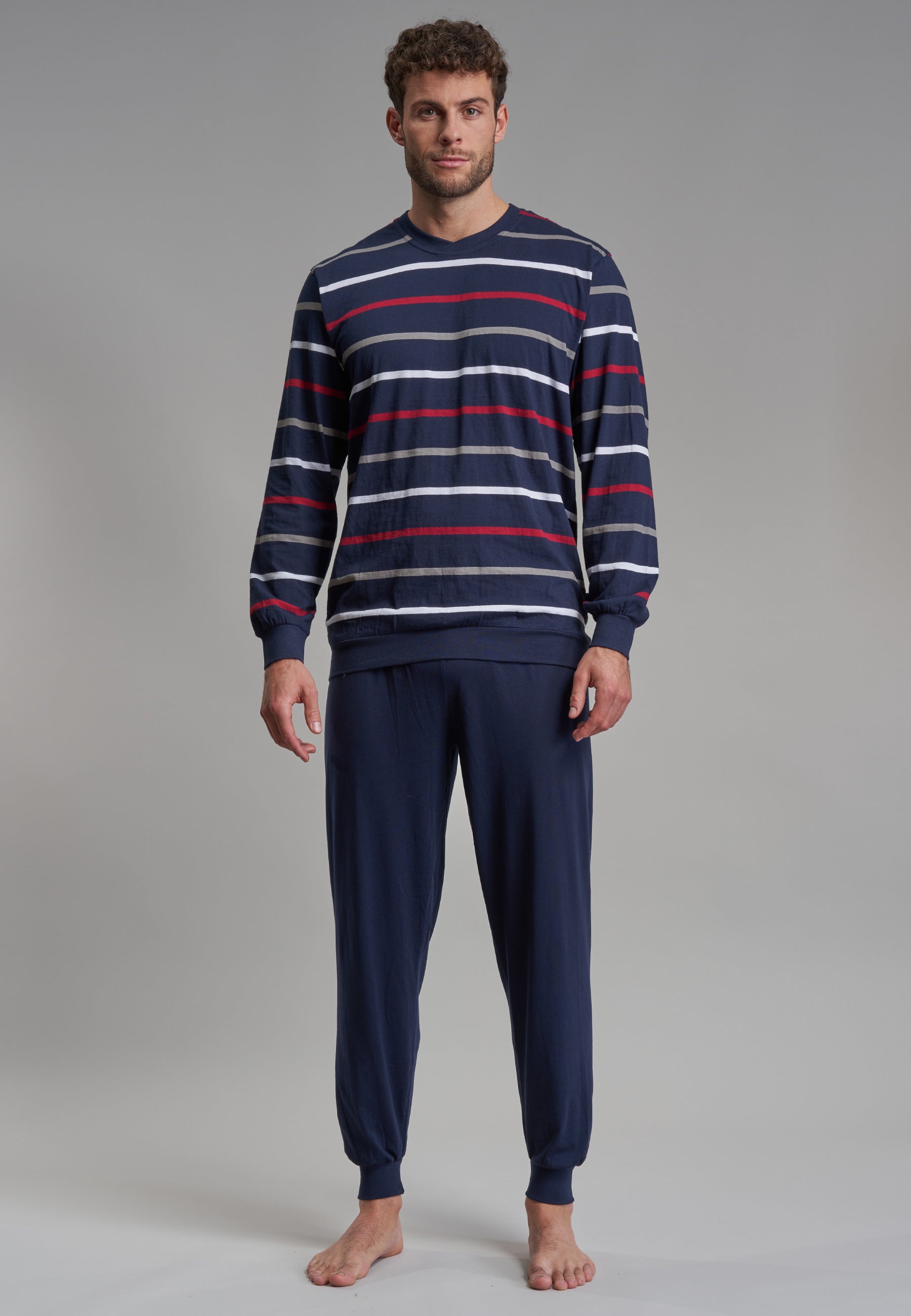 GÖTZBURG Herren Pyjama blau quergestreift