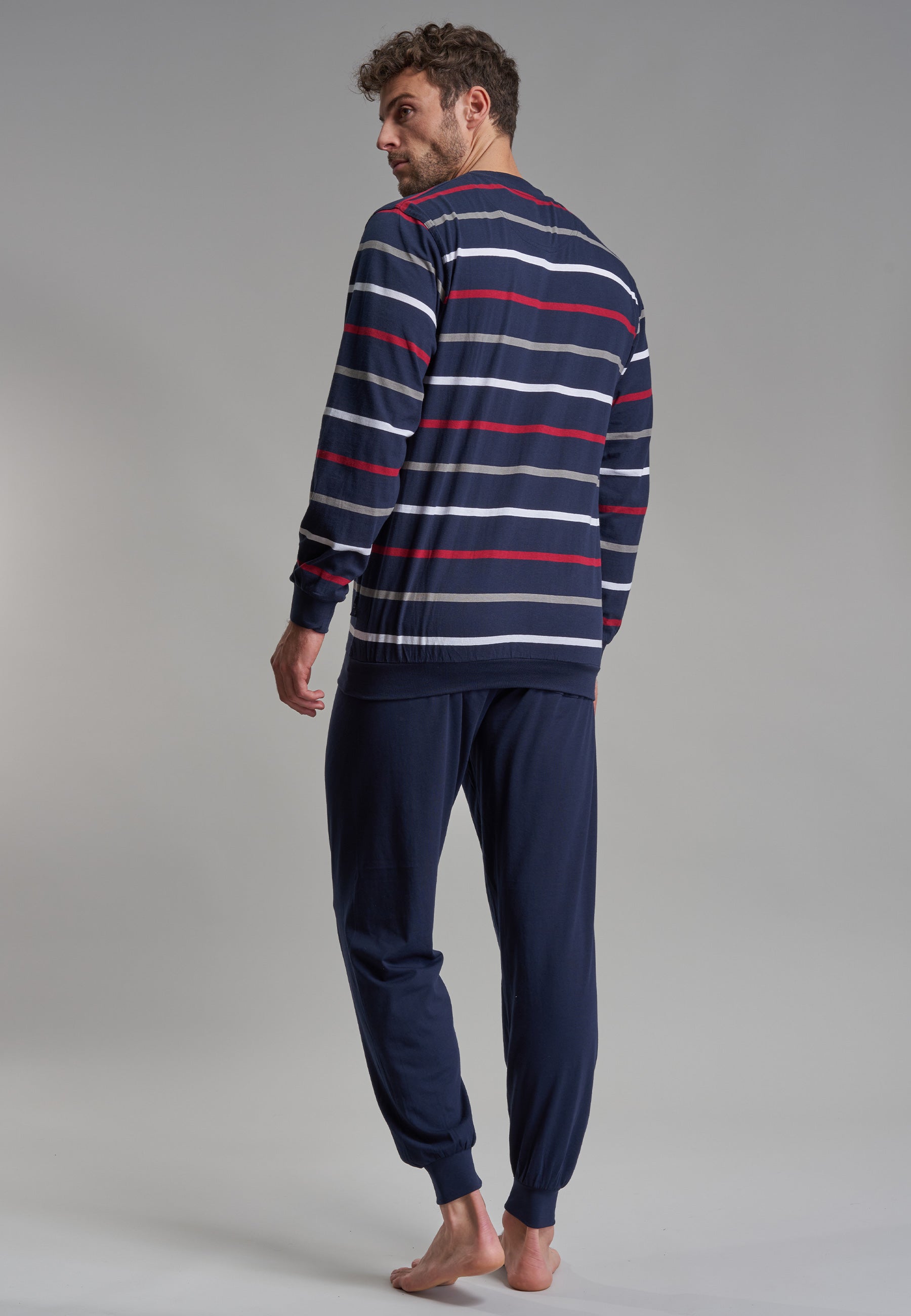 GÖTZBURG Herren Pyjama blau quergestreift