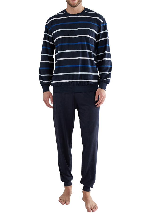 GÖTZBURG Herren Pyjama blau quergestreift