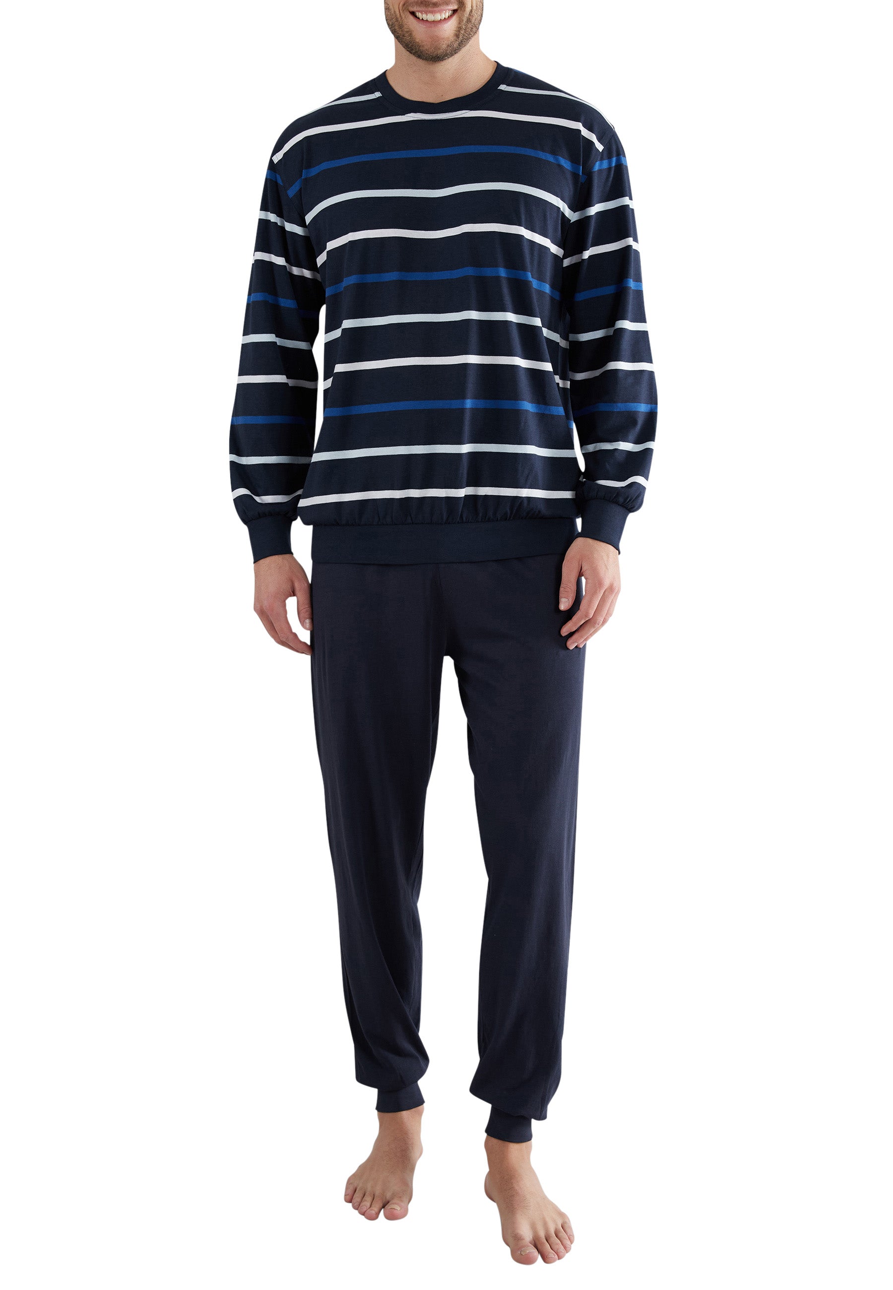 GÖTZBURG Herren Pyjama blau quergestreift
