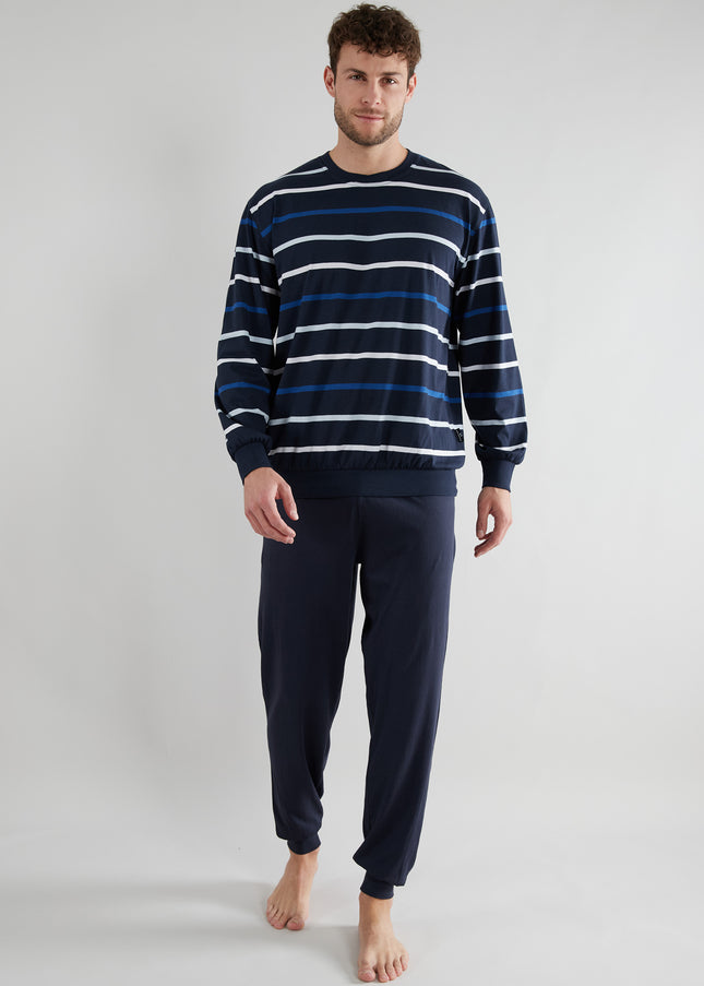 GÖTZBURG Herren Pyjama blau quergestreift