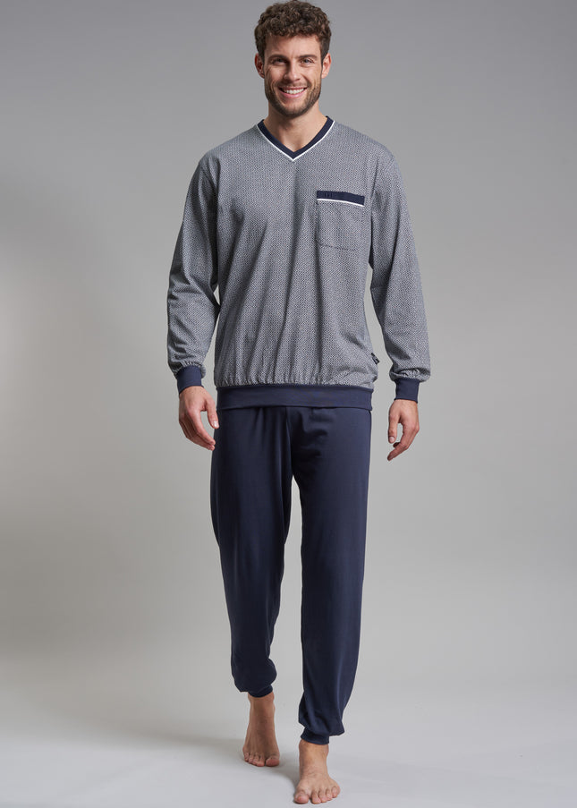GÖTZBURG Herren Pyjama blau bedruckt