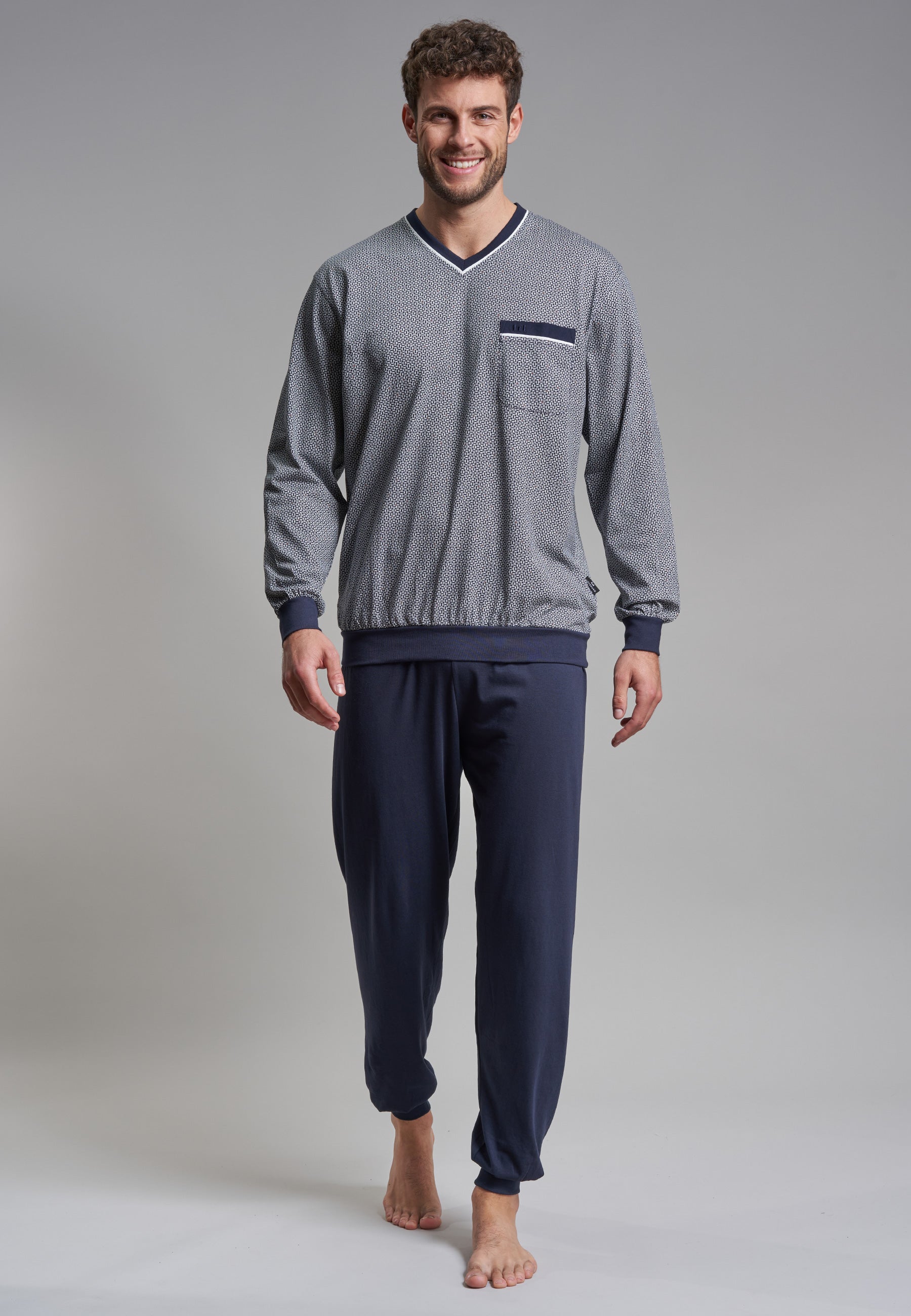 GÖTZBURG Herren Pyjama blau bedruckt