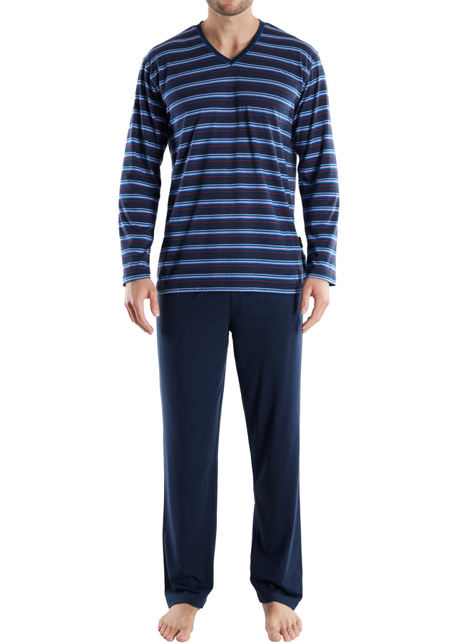 GÖTZBURG Herren Pyjama blau quergestreift