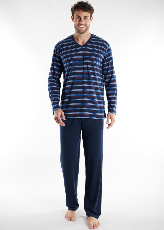 GÖTZBURG Herren Pyjama blau quergestreift