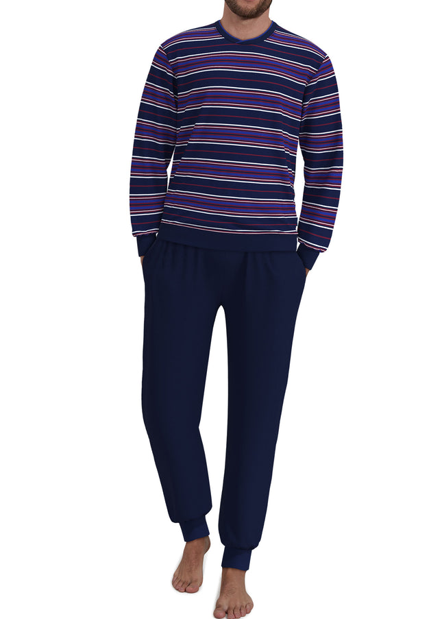 GÖTZBURG Herren Pyjama blau quergestreift