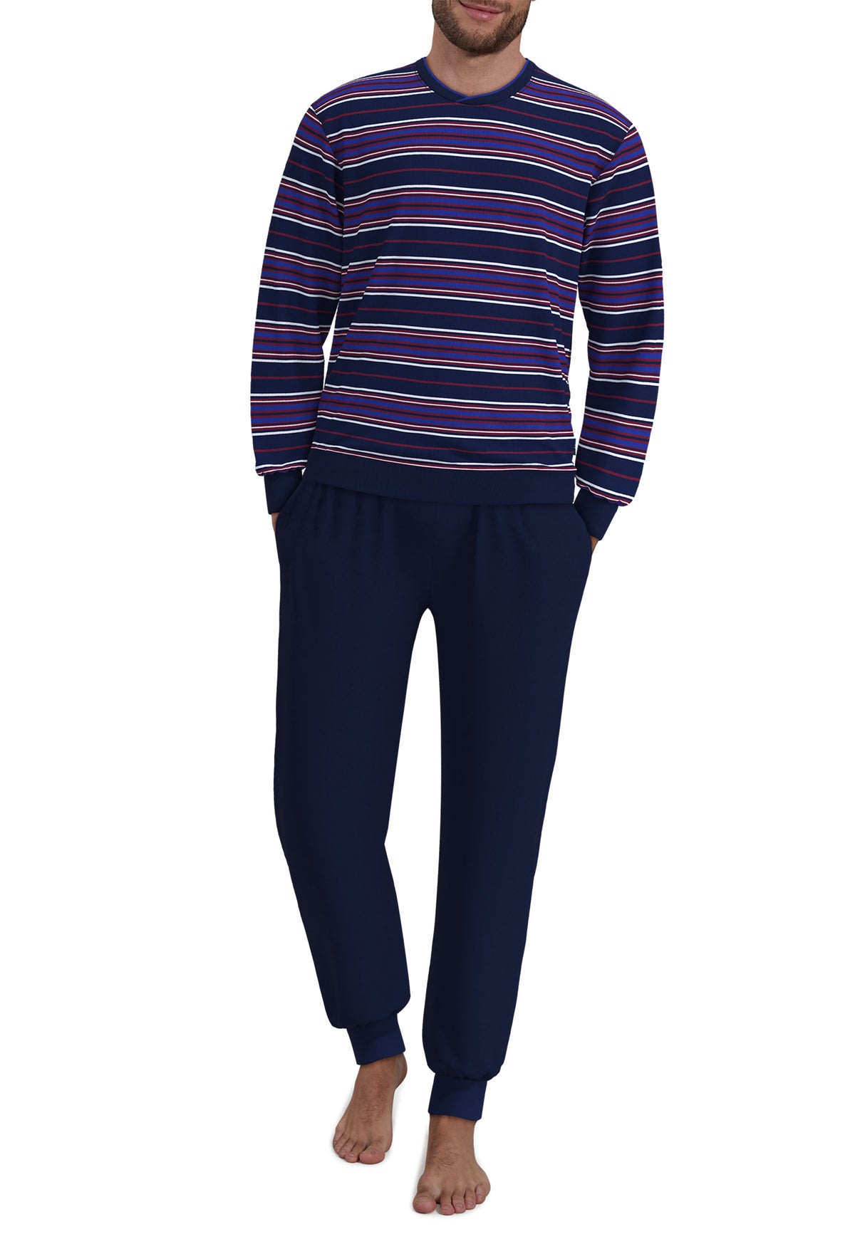 GÖTZBURG Herren Pyjama blau quergestreift