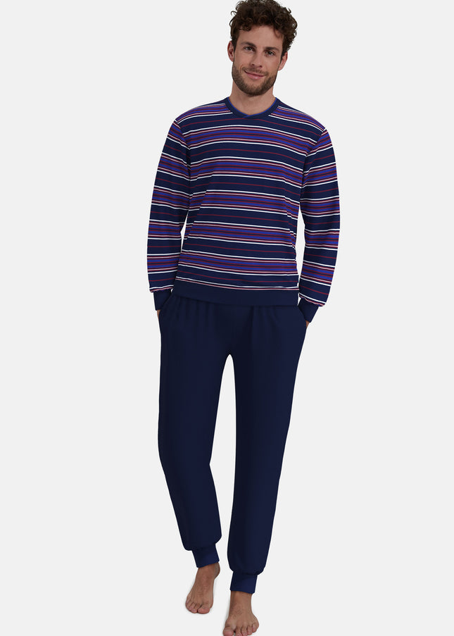 GÖTZBURG Herren Pyjama blau quergestreift