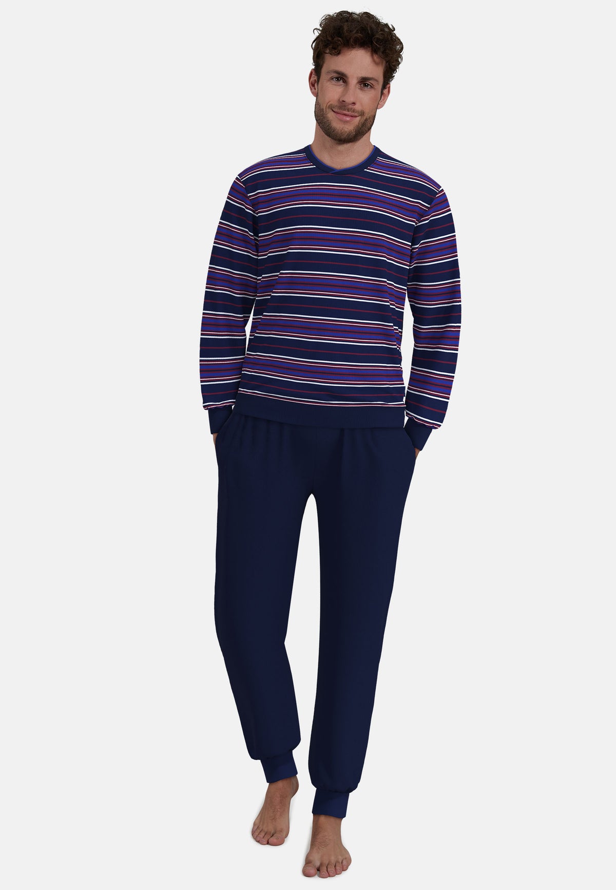 GÖTZBURG Herren Pyjama blau quergestreift
